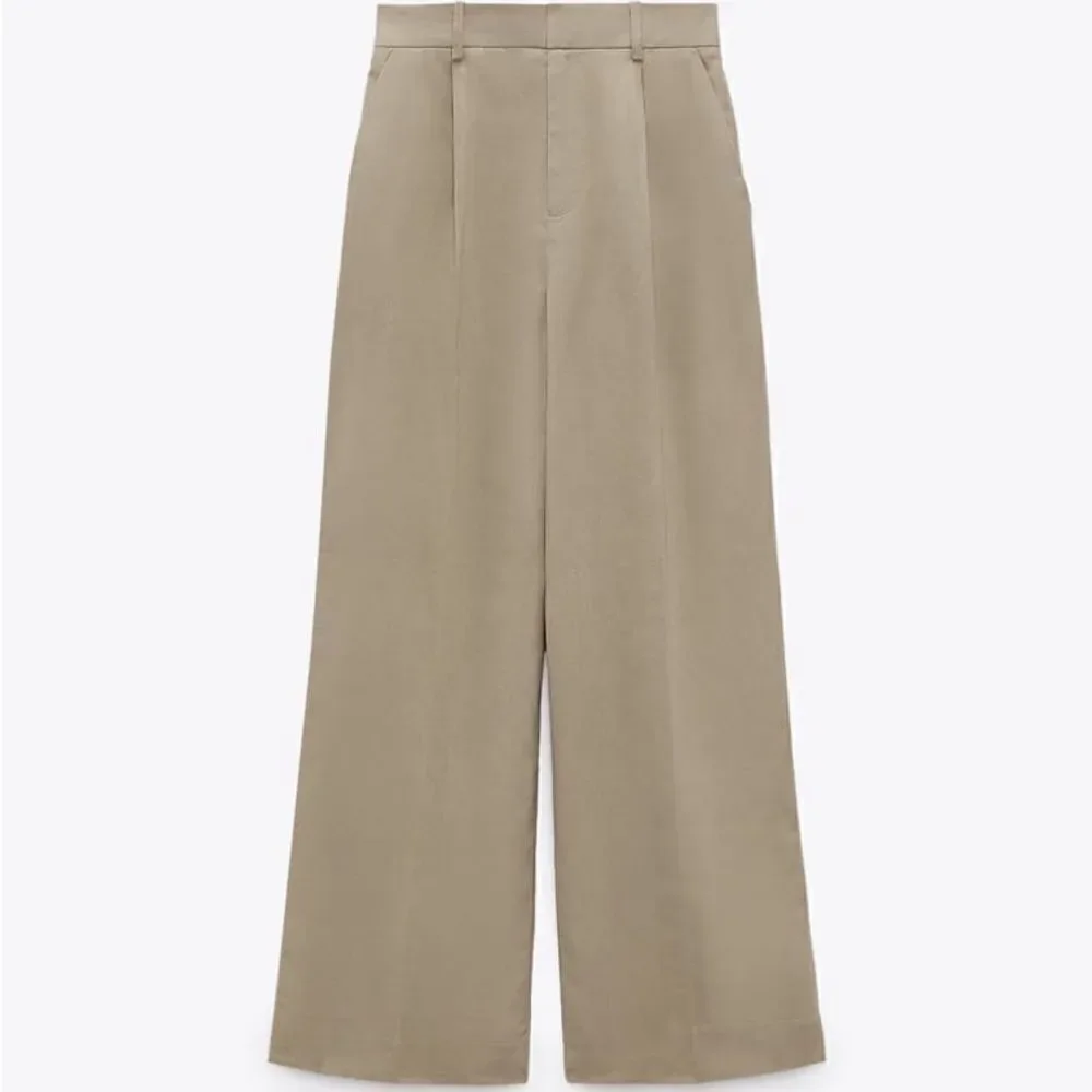 Zara Linen Blend Pants Taupe Brown